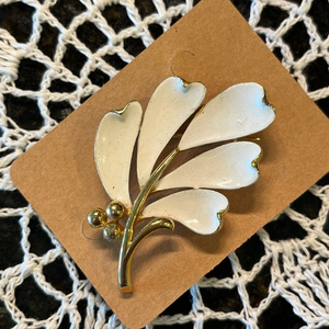 Vintage Leaf White Gold Tone Textured‎ Branch Brooch Pin Jewelry Accessory